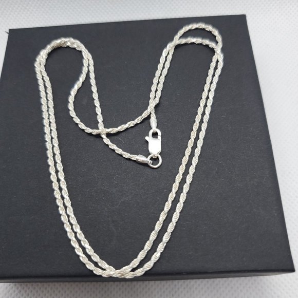 Sterling Silver Diamond-Cut Oxidized Rope Chain 1.7mm 925  Silver 925 High Polished Rope Chain 1.7mm 24 Inches